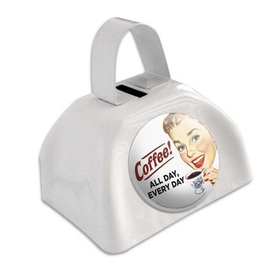 Coffee All Day Every Day Funny Humor White Metal Cowbell Cow Bell Instrument