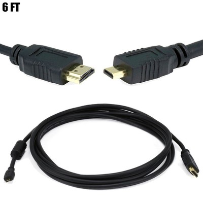 6FT HDMI Type A Male to HDMI Micro Type D Male Cable Ethernet Smartphone to TV