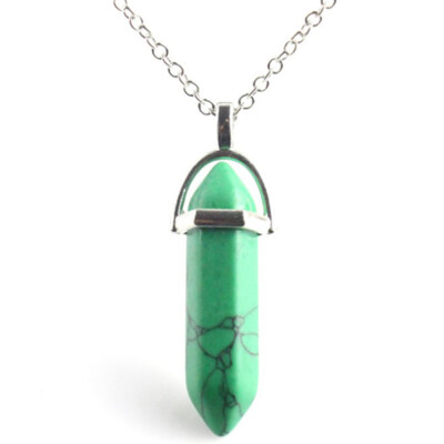 Natural Gemstone Retro Long Hexagonal Point Reiki Chakra Pendant Chain Necklace