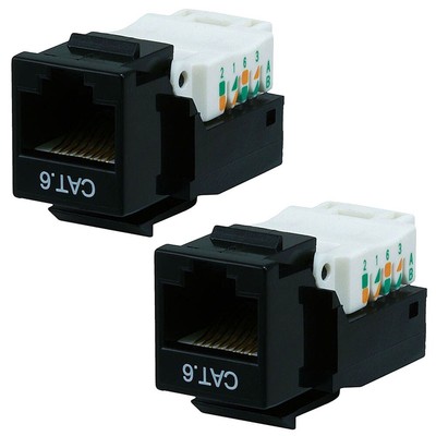 2 Pcs Cat6 RJ45 Tool Less Keystone Jack for Solid Ethernet Network Cables Black