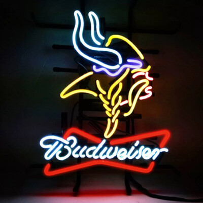 Minnesota Vikings Beer Neon Sign 20''x16'' Light Lamp Garage Glass Visual Bar SY