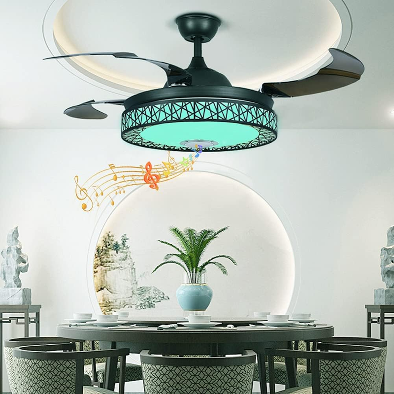 Morechange 42&rdquo; Retractable Ceiling Fans with Lights and Remote Control, Invisibl