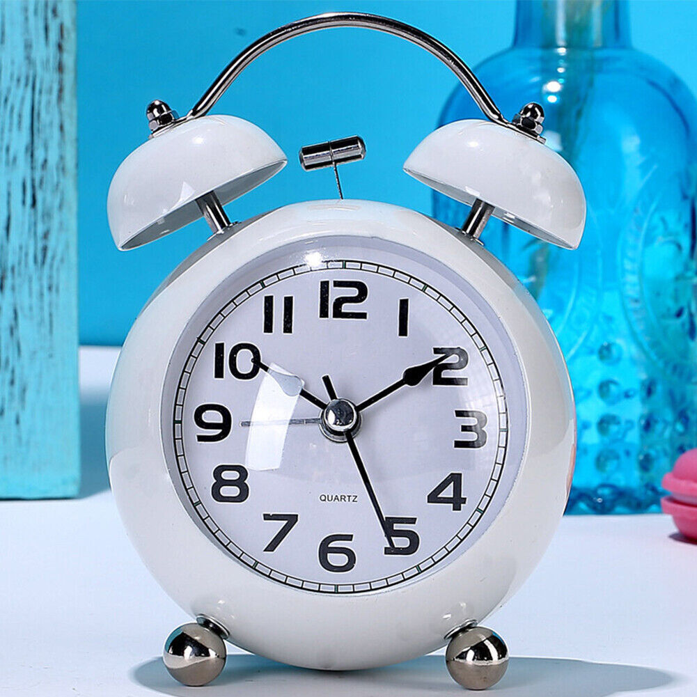 Retro Twin Bell Metal Desk Table Analog Clock With Night Light Home