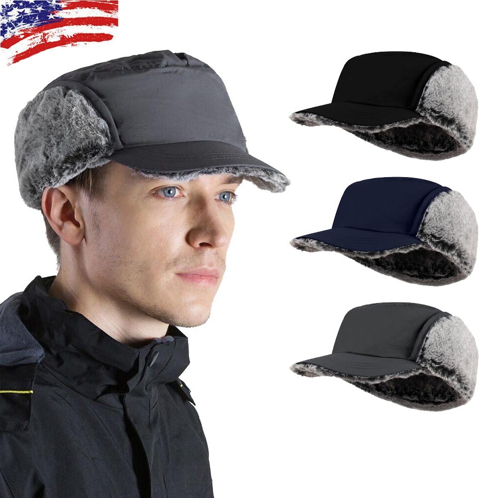 Windproof Winter Thermal Hat Fleece Lined Earflaps Baseball Cap