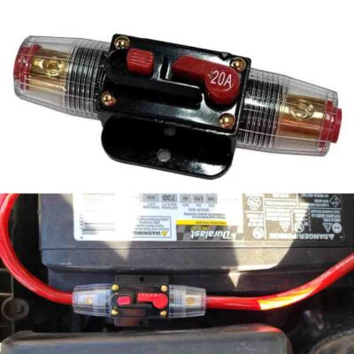 CAR STEREO AUDIO 12V CIRCUIT BREAKER FUSE INLINE FITS 4 8 GAUGE WIRE 20 AMP