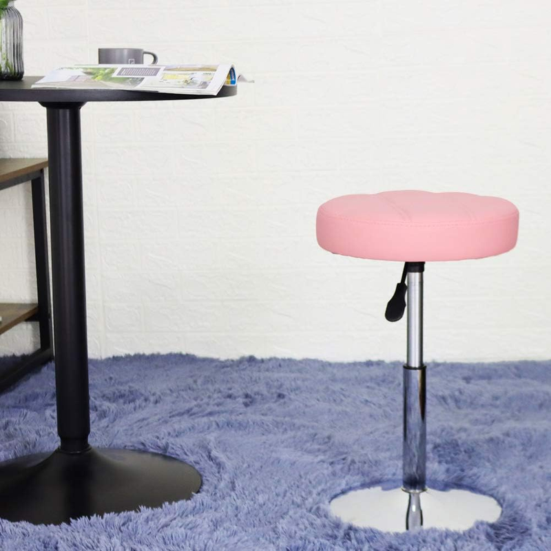Adjustable Pink Short Round Shop Stool, Padded Spa Stool, Ideal for Salon, Manic