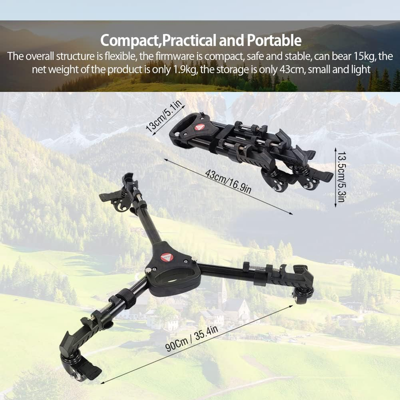 Folding Tripod Dolly with 3 Wheels Base Stand Heavy Duty Foldable Tripod Pulley