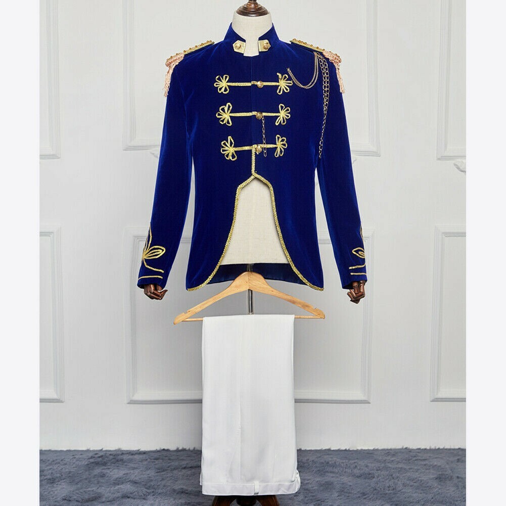 Men Tassel Epaulette Crop Suit Tailcoat Velvet Jacket Pants Party Dance Show SPW
