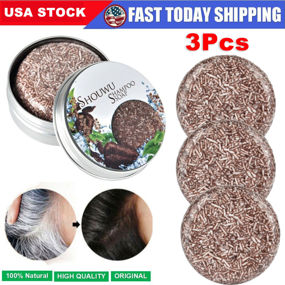 3-Pack Grey Hair Reverse Shampoo Bar Organic Essence Hair Darkening Shampoo Soap