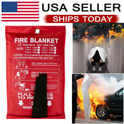 1m² Emergency Fire Blanket Quick Release In Case For Home Office Car US STOCK