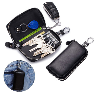Men Leather Key Holder Organizer Zipper Wallet Case Keychain Pouch Bag