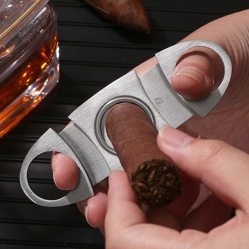 Silver Pocket Double Blade Stainless Steel Cigar Cutter Punch Scissors Gift