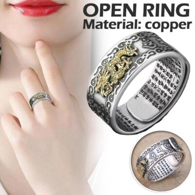 Feng Shui Rings Adjustable Buddhist Mantra Attract Open Rings Wealth W7N6