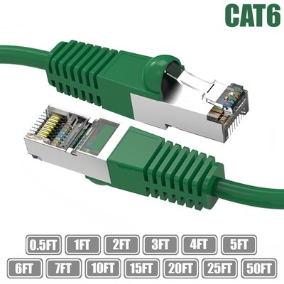 0.5-50FT Cat6 RJ45 Ethernet Network SSTP Shielded Patch Cable Copper 26AWG LOT