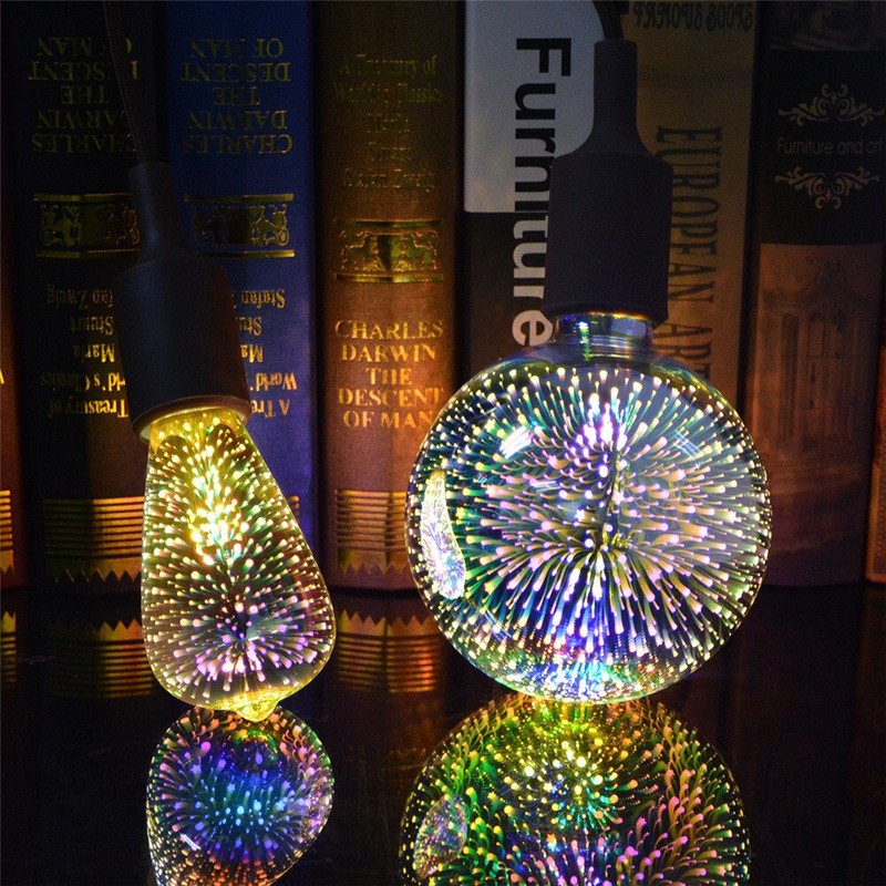 3D Fireworks Light Bulb ST64/G95 Christmas Atmosphere Decorative Light