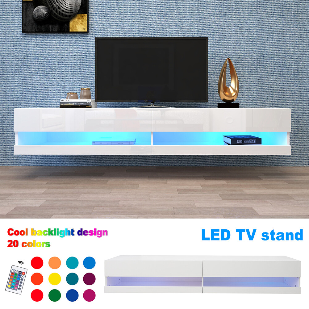 Wall Mounted 20-color Leds Floating Shelf For Tvs Up To 80 I