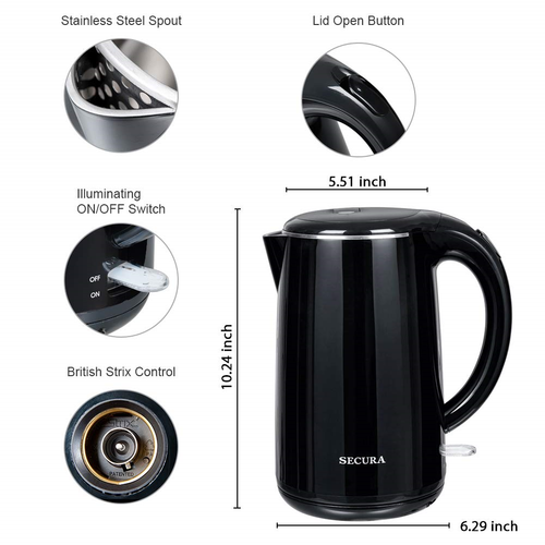 Secura The Original 1.8Qt Stainless Steel Double Wall Electric Tea Kettle with &