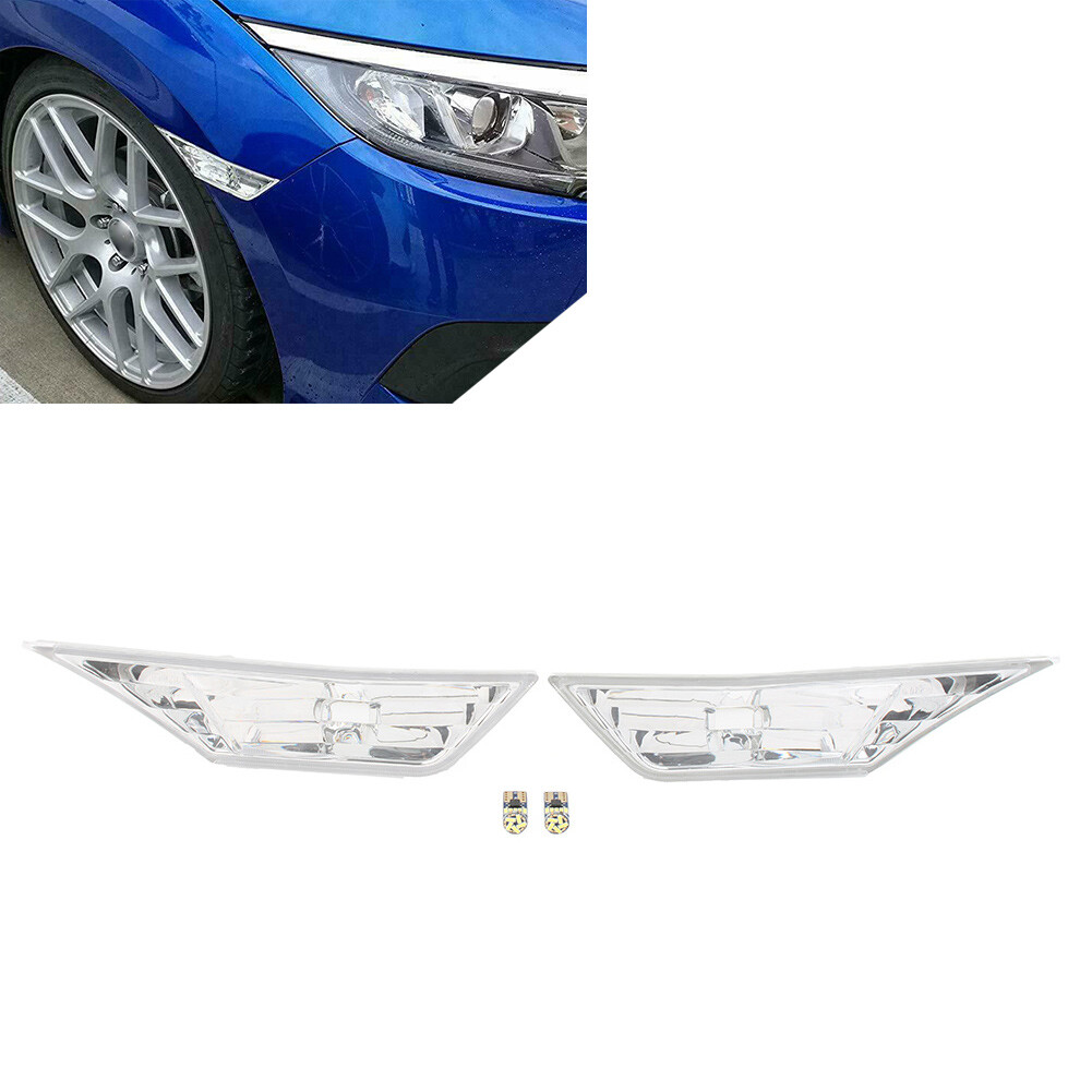 1 Pair Side Marker Lights Turn Signal Lamps W/LED Bulbs For Honda Civic 2016-21