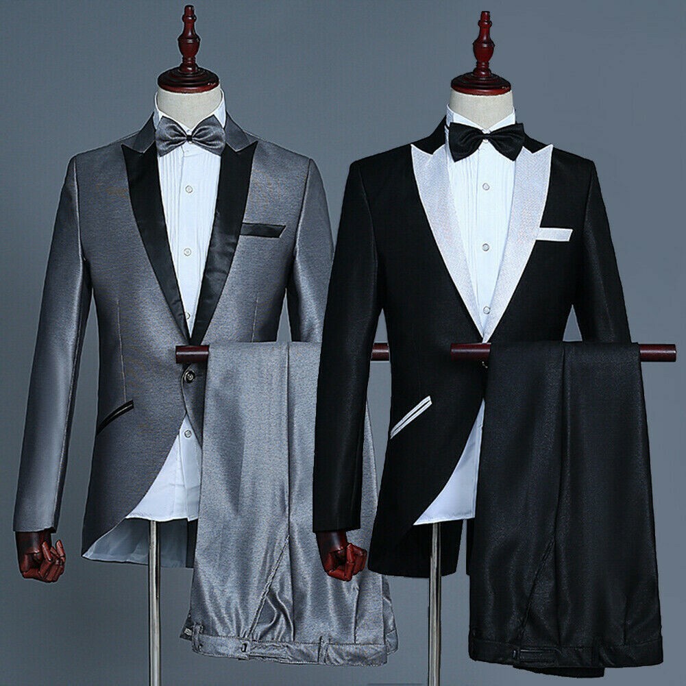 Herren Anzug Smoking Frack Spitze Revers Jacke Hose Hochzeit Schwanz Mantel
