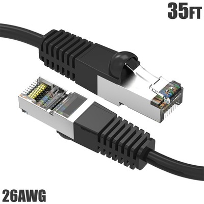 35Ft Cat5E RJ45 Network LAN Ethernet FTP Shielded Patch Cable 26AWG Gold Black