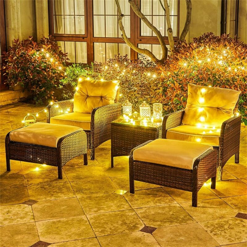 5PCS Rattan Rocking Bistro Set Outdoor Wicker Conversation Set Patio FurnituFY