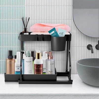 2 Tiers Under Sink Storage Organizer Expandable Pull Out Kitchen Detachable
