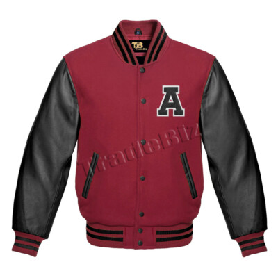Varsity Classic Letterman Jacket Wool Body Alphabet Logo Genuine Leather Sleeves