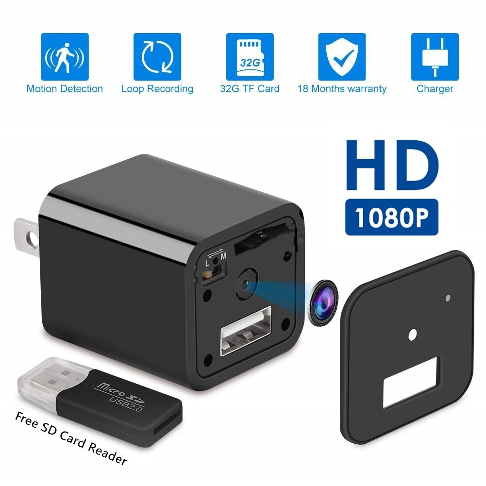 HD 1080P USB charger with hidden camera and features.