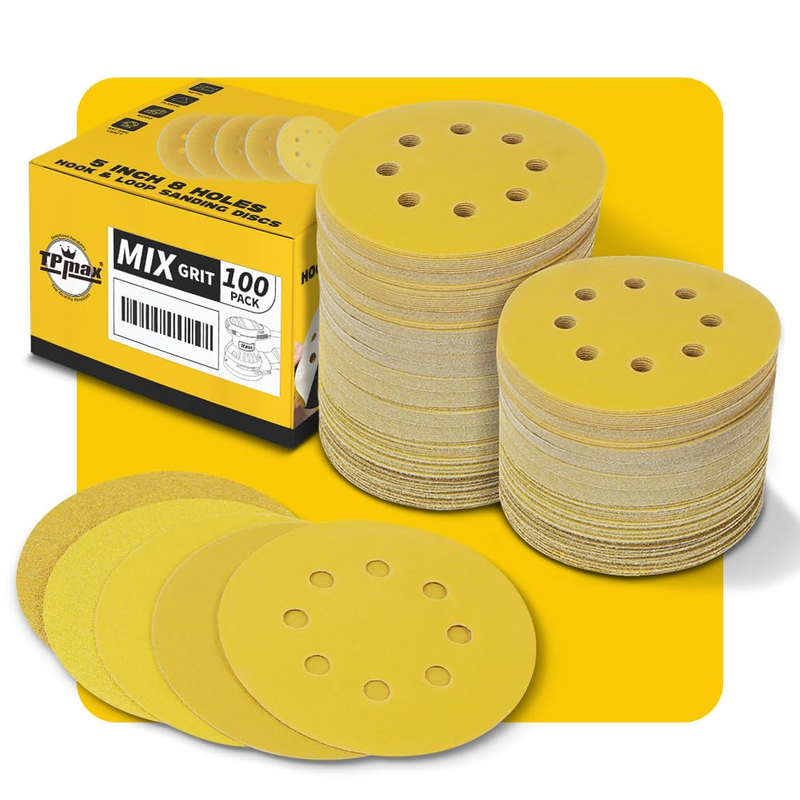 100 Pack 5 Inch 8 Hole Sanding Discs Sandpaper Mixed Grits Orb...