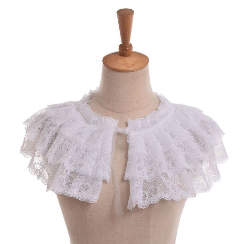 White Lace Detachable Collar Jabot Lolita Girls Neckwear Victorian Mini Cape