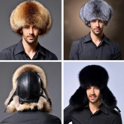 Men Ushanka Hat Faux Fur Russian Cossack Trapper Hats Aviator Snow Ski Snow Cap