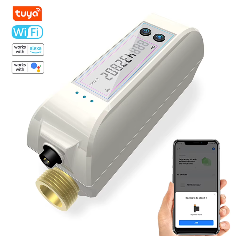 Tuya WiFi Intelligent Watervalve Dual-Band Flowrate Meter APP Control Efficient