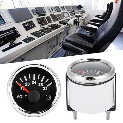 ・Black Dial 52mm Voltmeter 7 Colors Backlight 9-32V Working Voltage for Boat Car