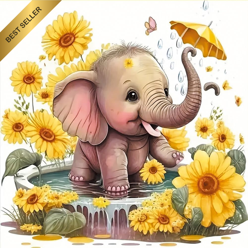 Cross Stitch Kits Pre Printed, Elephant and Flowers 11Ct Stamped DIY Embroidery