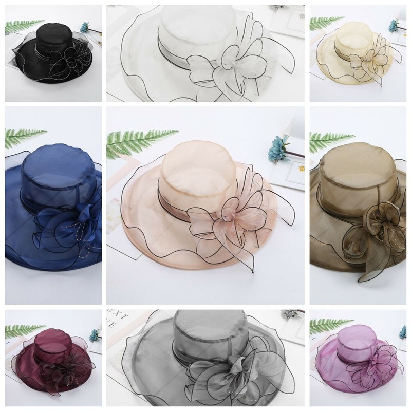 Womens Organza Wide Brim Top Kentucky Derby Sun Hat Wedding  display picture 3