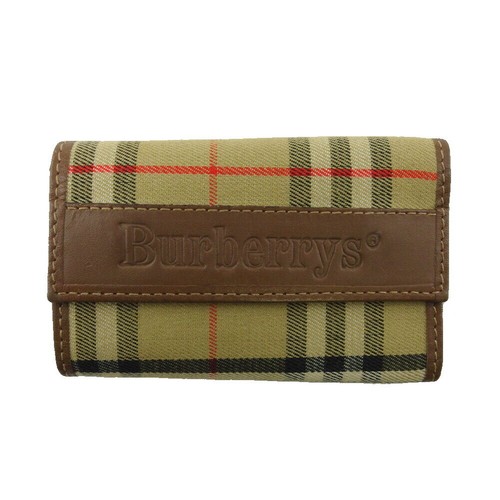 BURBERRY Key Case Check Beige Canvas x Leather Authentic