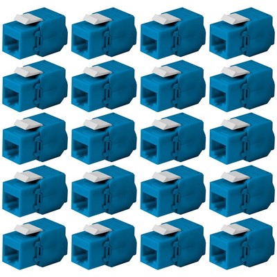20 Pcs CAT6A RJ45 Network LAN Ethernet Keystone Jack Toolless 180 Degree Blue