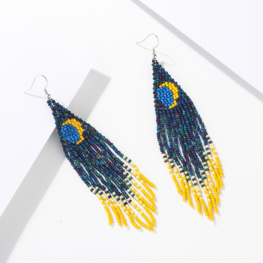 BOHO Seeds Beaded Earrings Fringe Tassel Bohemian Dangle Drop Moon Handmade - Picture 9 of 9