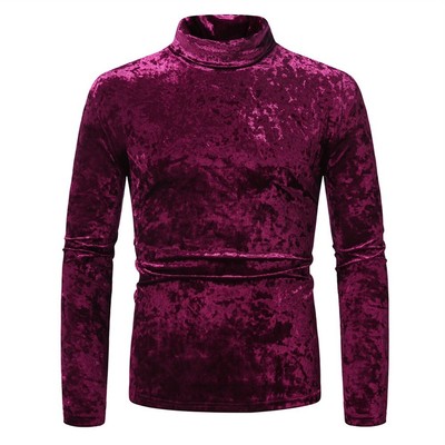 Sleek and Stylish Men's Casual Velvet Turtleneck Shirt with Comfort Fit