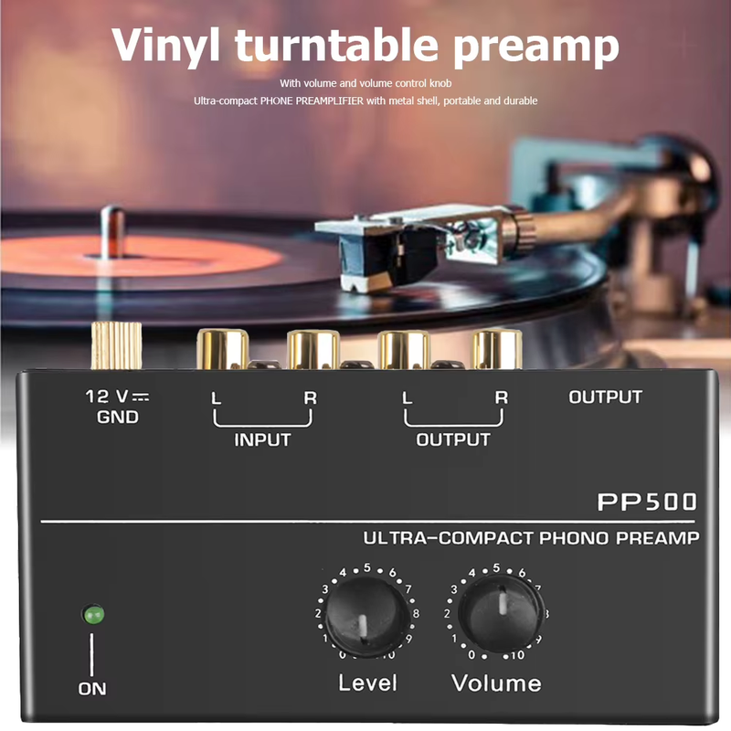 Phono Preamp pre Amp Preamplifier with Level Volume Control RCA Input Output 1/4