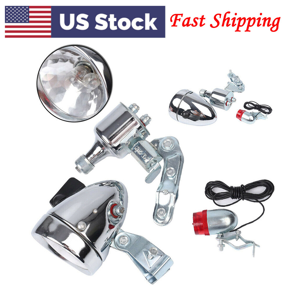12V 6W Dynamo Headlight & Taillight kit Set Fit Bicycles/ Motorized Bike Chrome