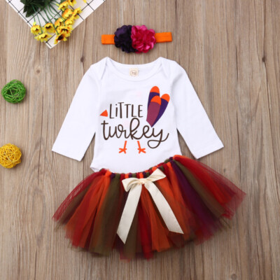 NWT Thanksgiving Little Turkey Baby Girls Tutu Skirt & Headband Outfit Set