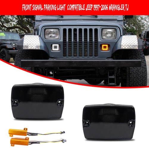 Fits Jeep 1987-1995 Wrangler YJ Smoked Switchback LED DRL Turn Signal Lights 2PC
