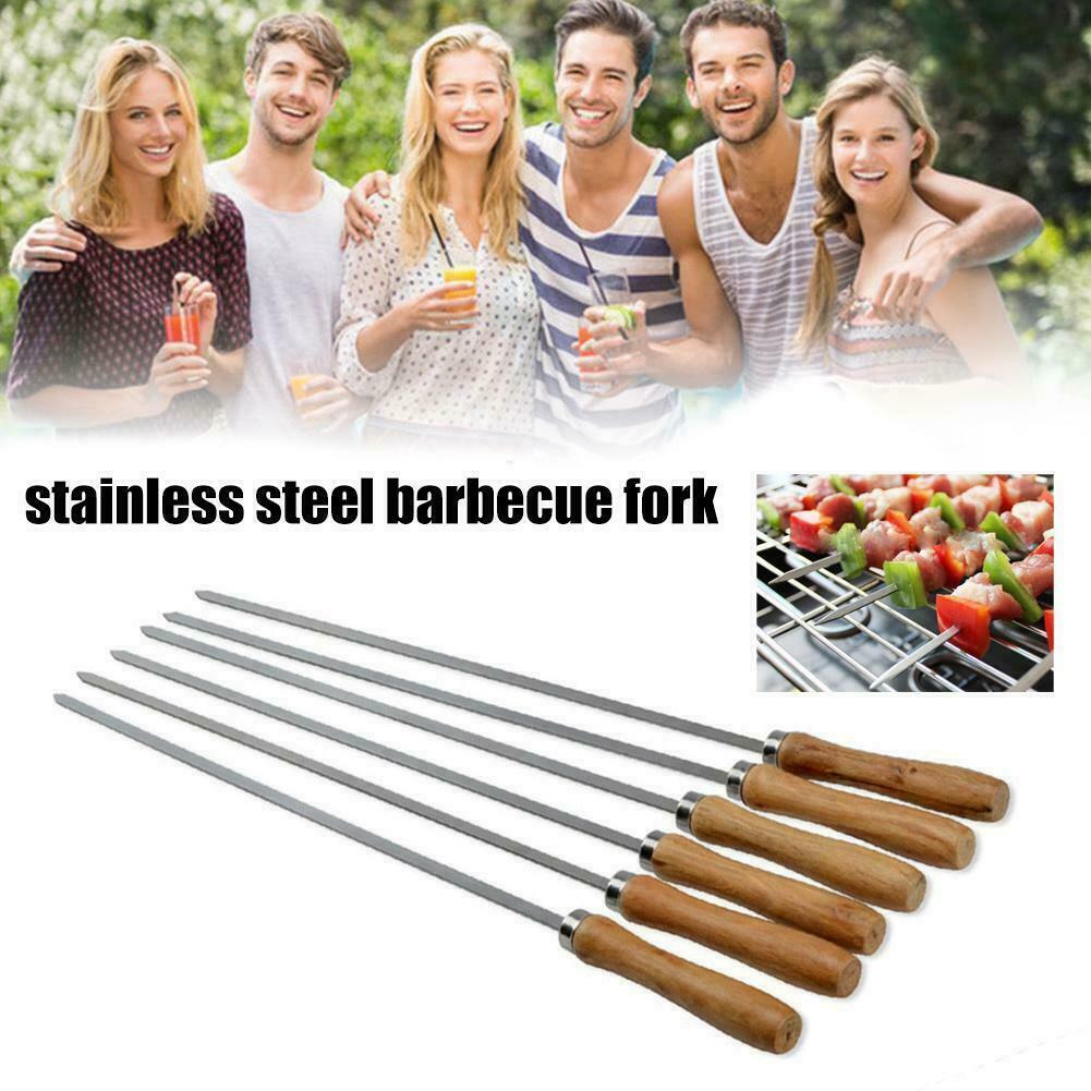 6 xEdelstahl Shish Kebab BBQ Spieß Holz lange flache