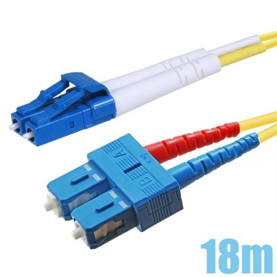 18M LC to SC UL Duplex 9/125 Single Mode Fiber Optic Optical Cable OFNR Yellow
