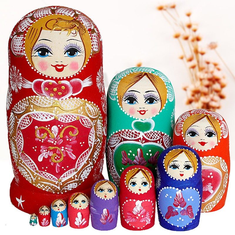 For Kids 10 Russian Nesting Doll Wooden Toys Toddlers Birthd