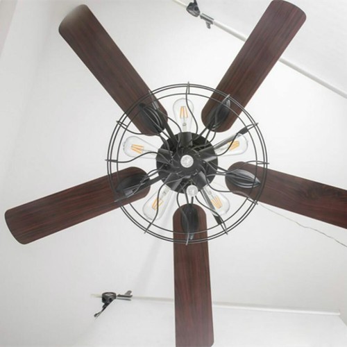 52" Wire Cage Ceiling Fan Unique Steampunk Farmhouse LED Light