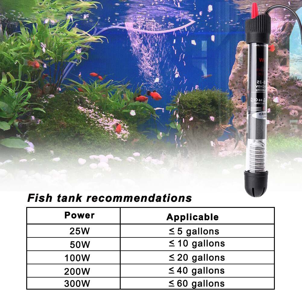 25W-100W-300W Aquarium Water Submersible Heater Fish Tank Water Auto Thermostat