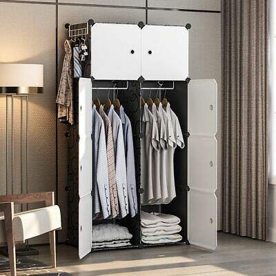 Portable Wardrobe Plastic Modular Closet Organizer, Black, 2x4 Tiers, 18'' Depth