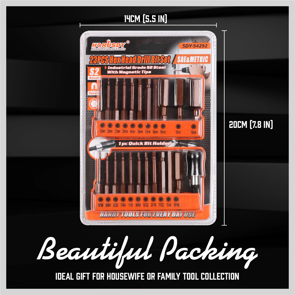 23Piece Hex Bit Set Metric & SAE Allen Key Drill Quick Release Adaptor S2 Steel eBay